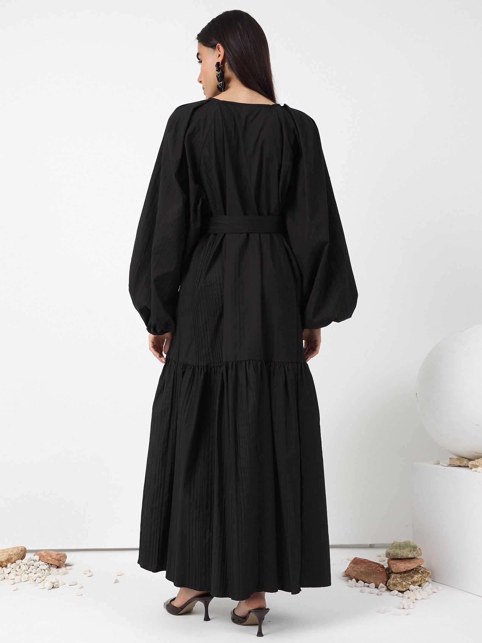 Black Belted Cotton Dress - Store WF