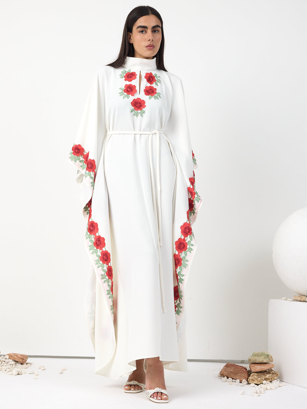 Rosé Bloom Embroidered Kaftan Dress