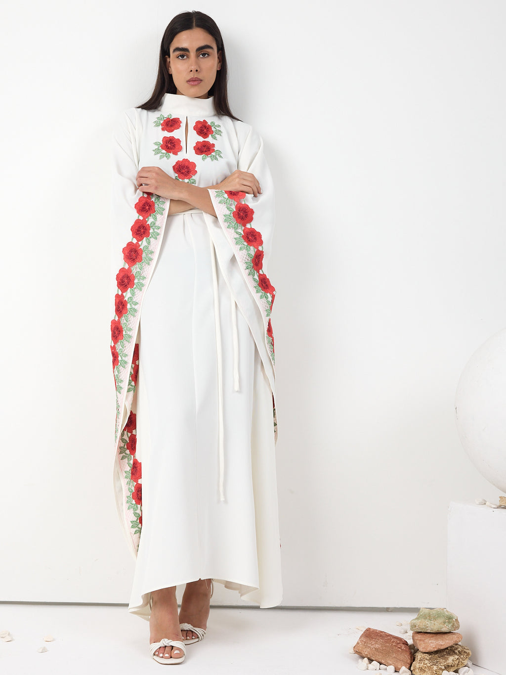 Rosé Bloom Embroidered Kaftan Dress