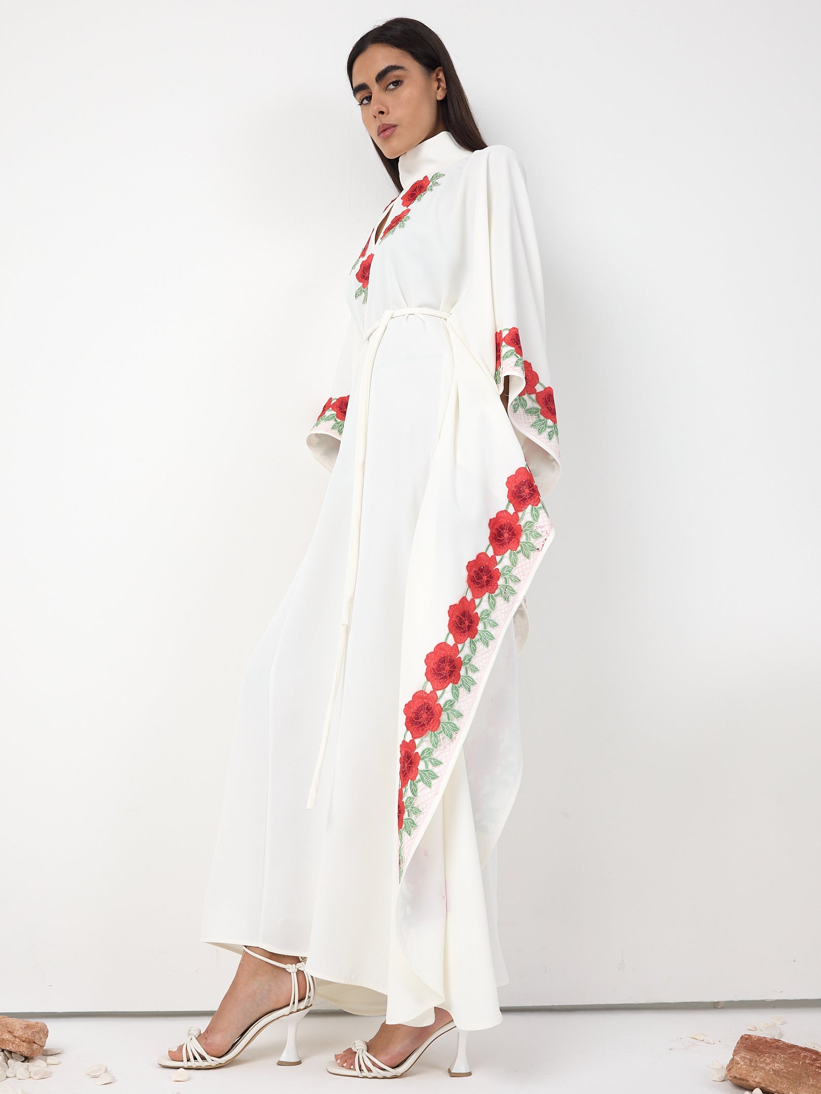 Rosé Bloom Embroidered Kaftan Dress - Store WF