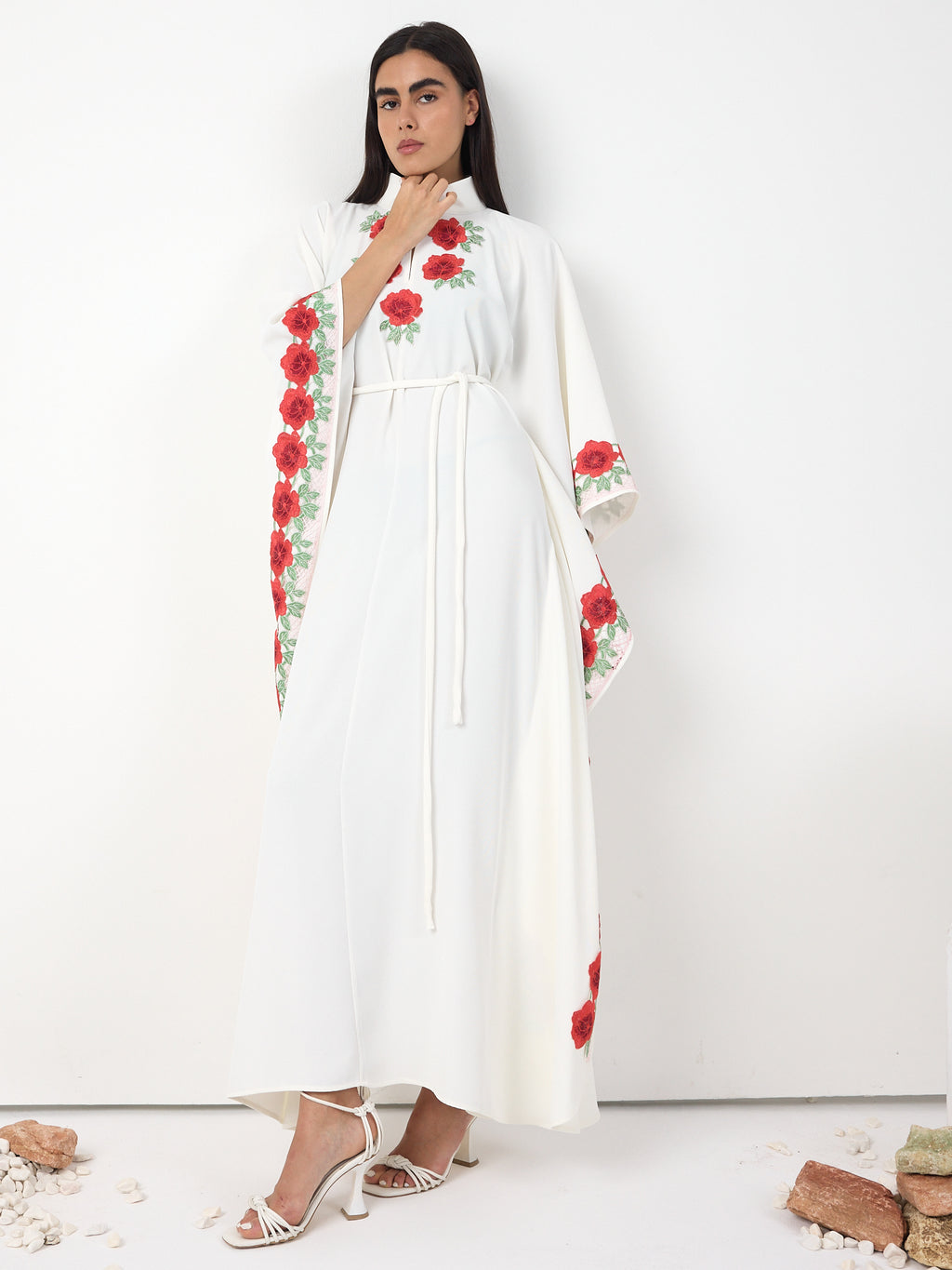 Rosé Bloom Embroidered Kaftan Dress