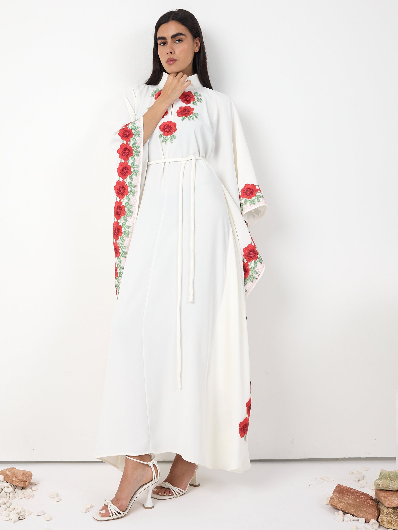 Rosé Bloom Embroidered Kaftan Dress - Store WF