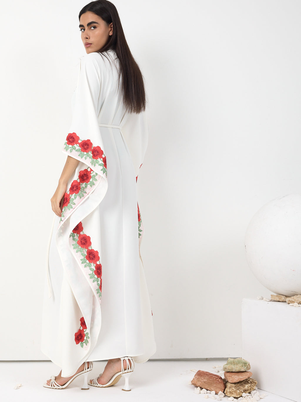 Rosé Bloom Embroidered Kaftan Dress
