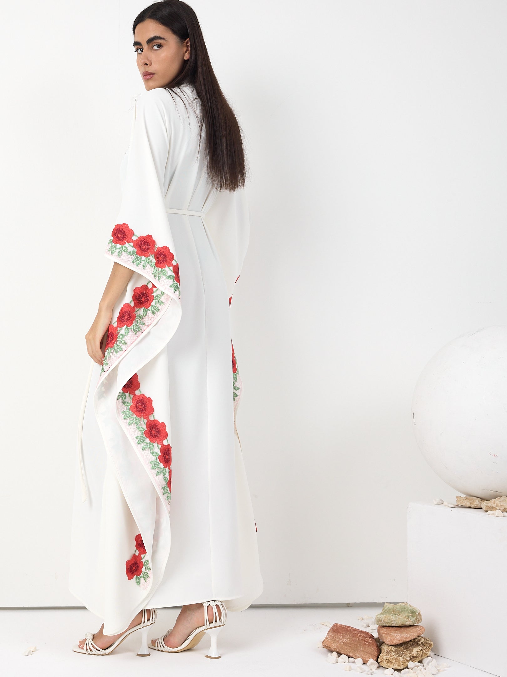 Rosé Bloom Embroidered Kaftan Dress