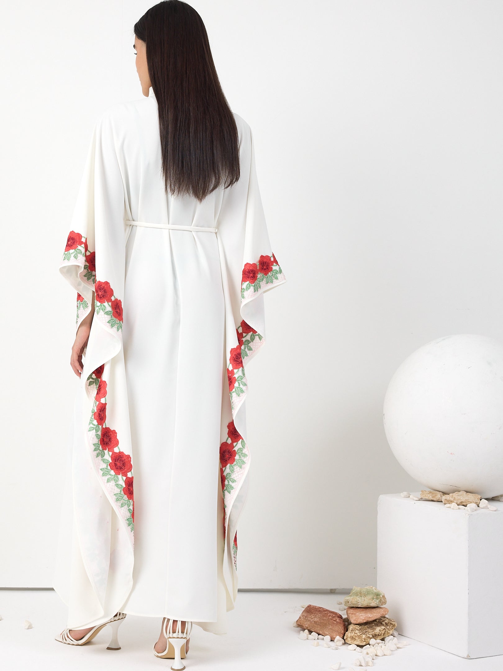 Rosé Bloom Embroidered Kaftan Dress - Store WF