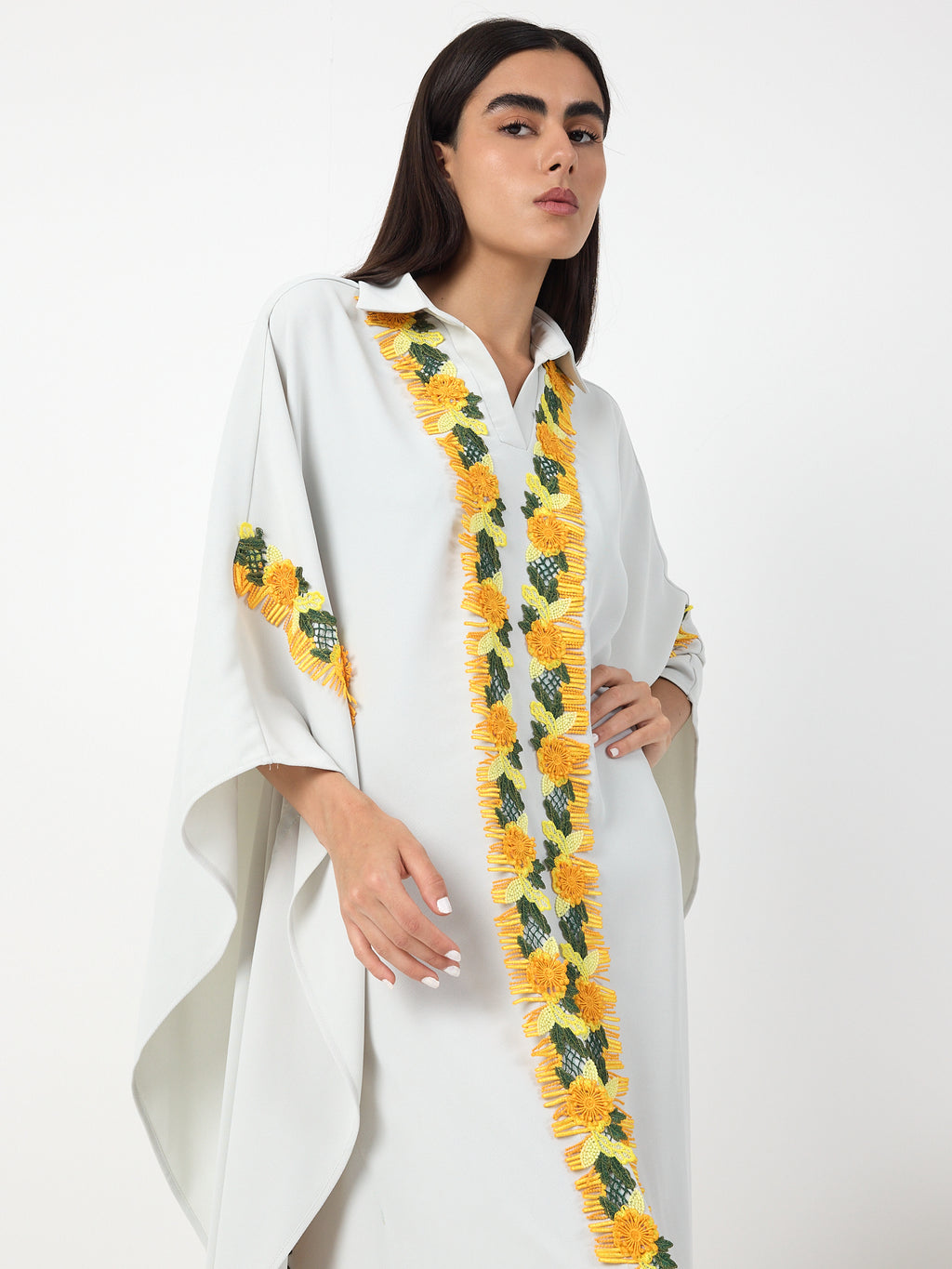 Yellow Lace Stripe Kaftan Dress
