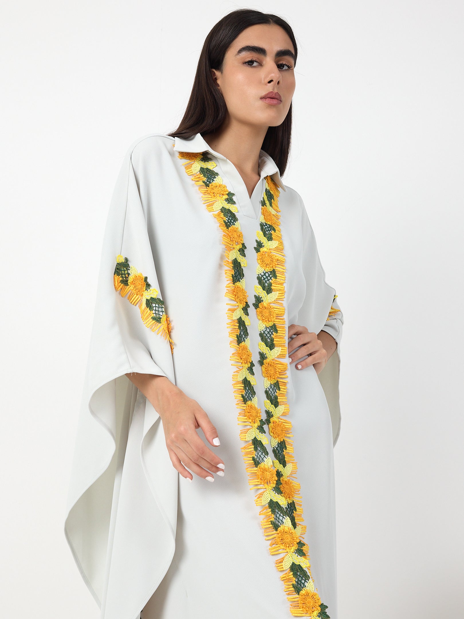 Yellow Lace Stripe Kaftan Dress - Store WF