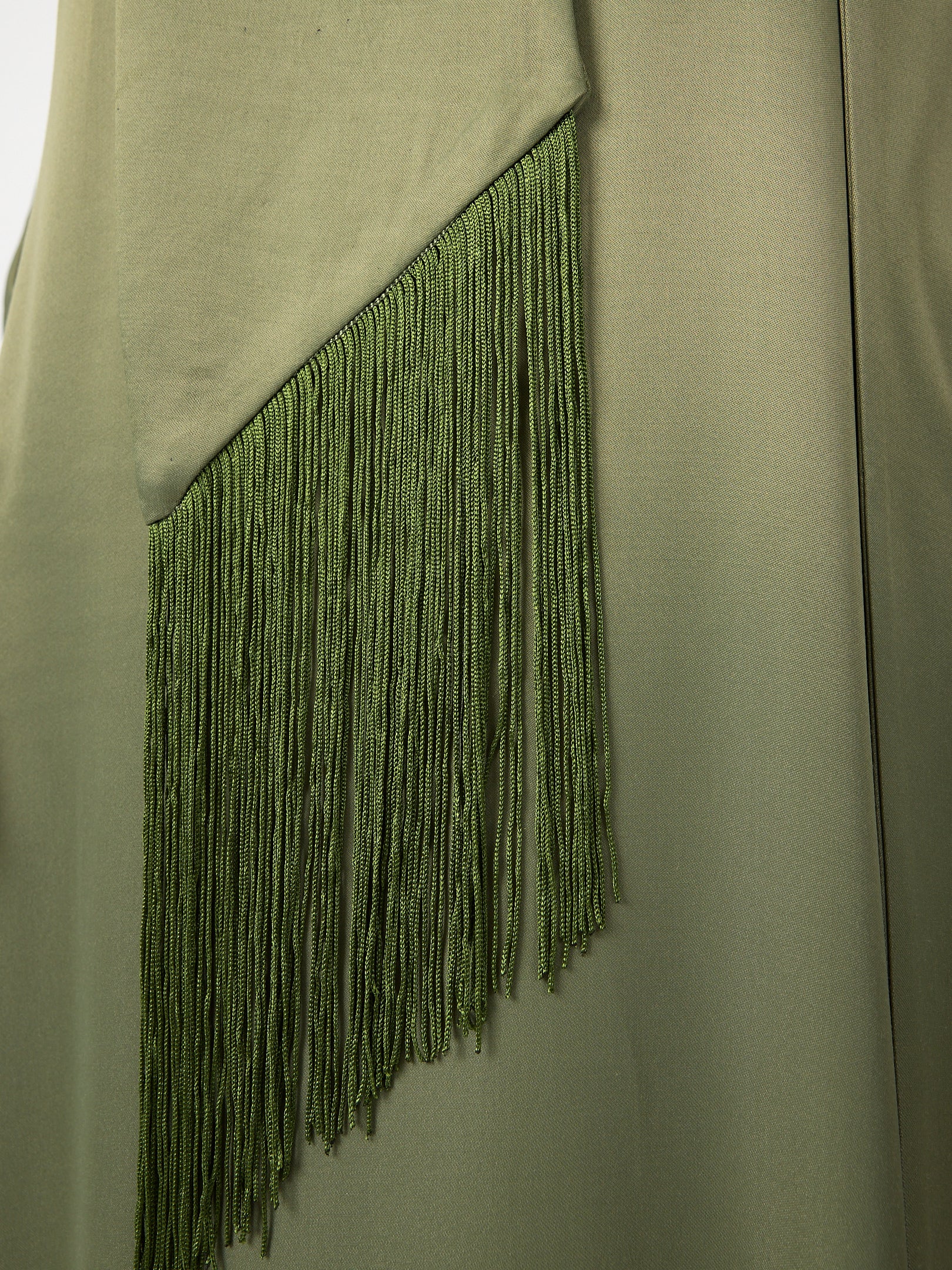 Green Fringed V Neck Kaftan Dress With Tie Neck Detailed