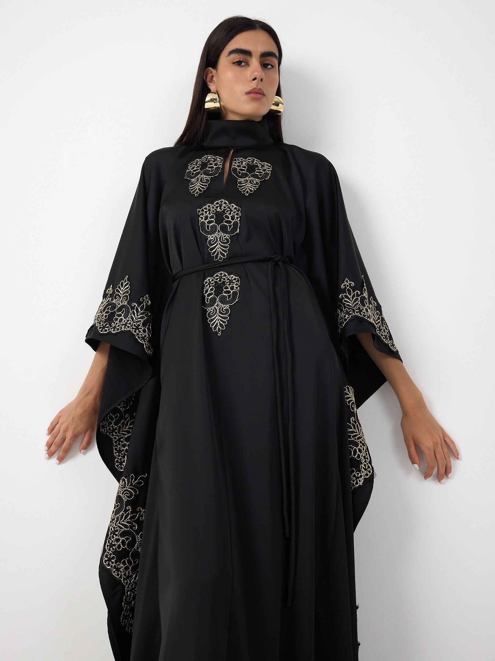 Black Gold Lace Detail Kaftan Dress - Store WF