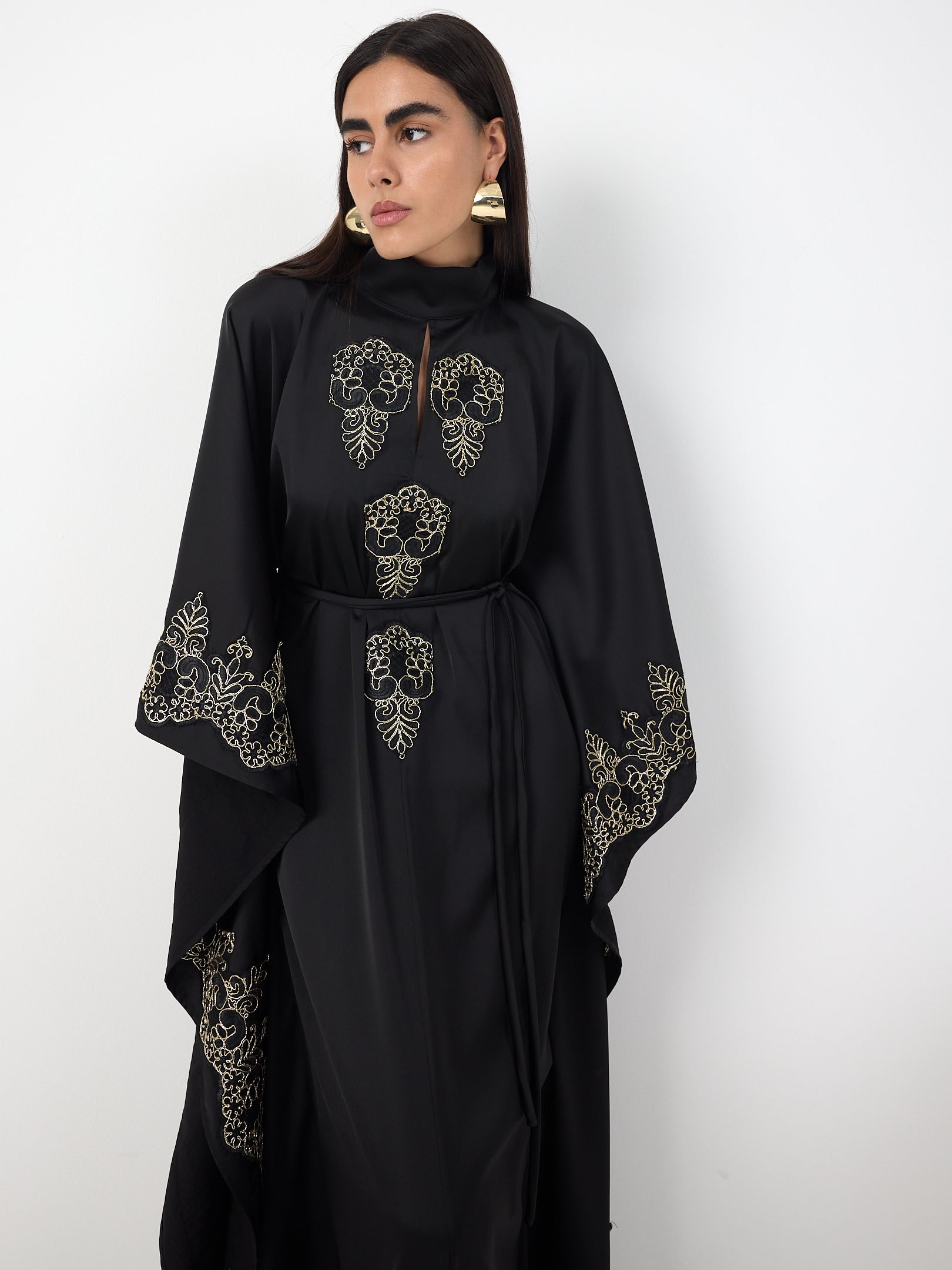 Black Gold Lace Detail Kaftan Dress - Store WF