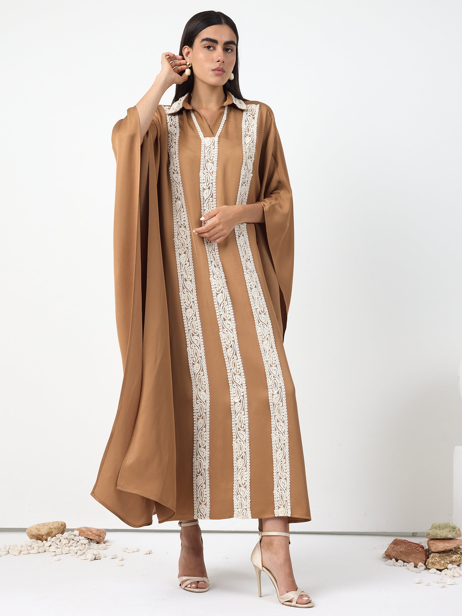 Cinnamon Lace Detail Kaftan Dress - Store WF