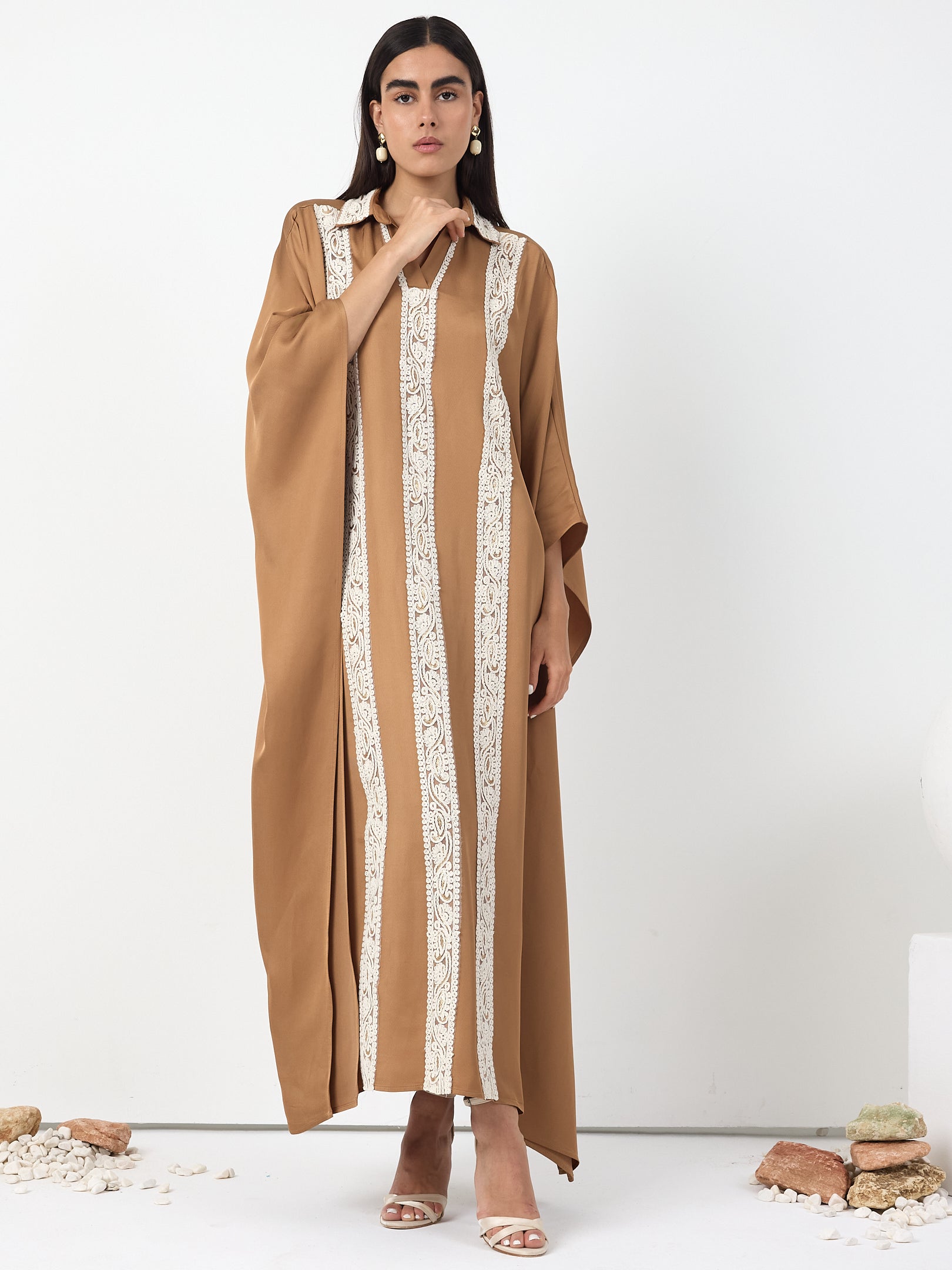 Cinnamon Lace Detail Kaftan Dress