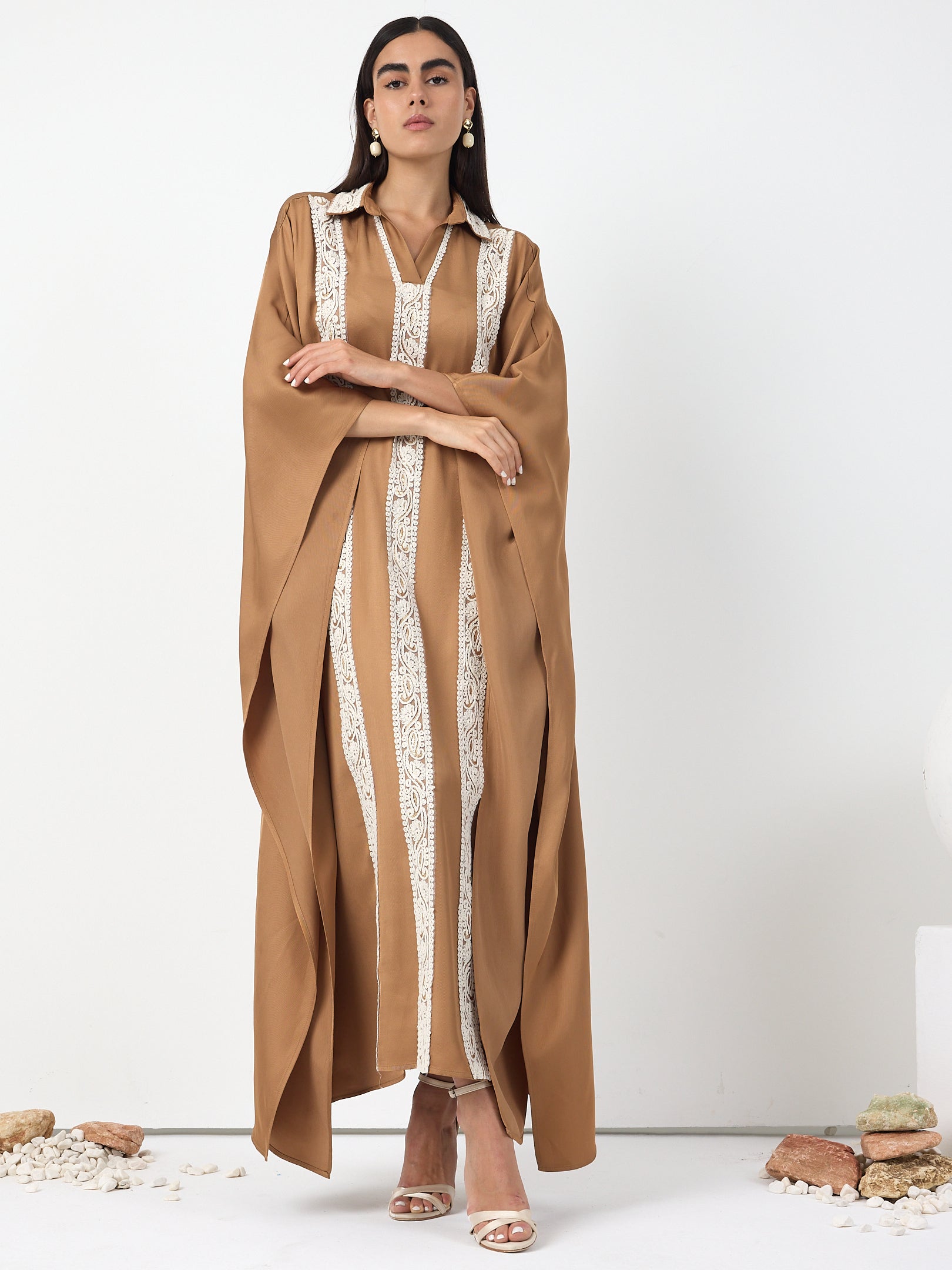 Cinnamon Lace Detail Kaftan Dress - Store WF