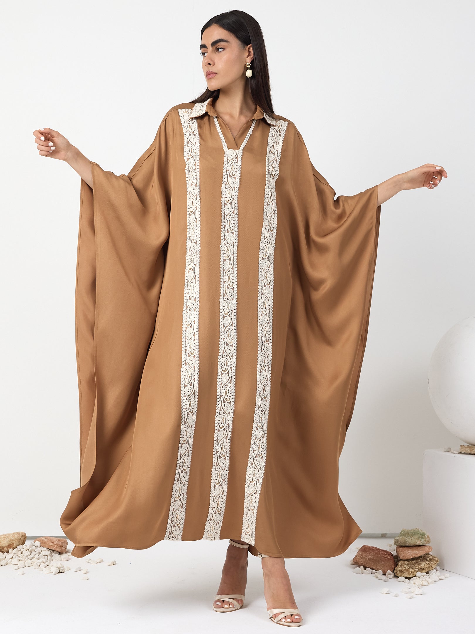Cinnamon Lace Detail Kaftan Dress