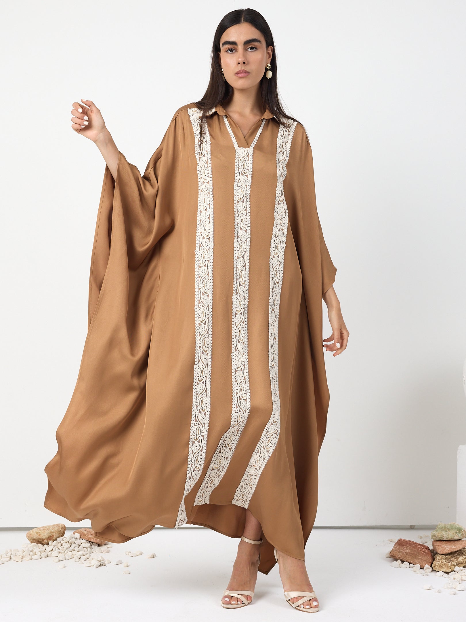 Cinnamon Lace Detail Kaftan Dress - Store WF