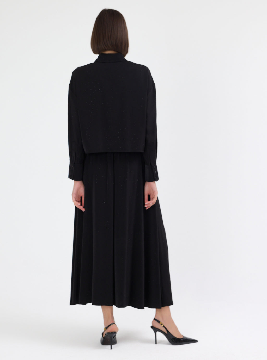 Black Crystal Embellished Skirt & Shirt Set - Store WF