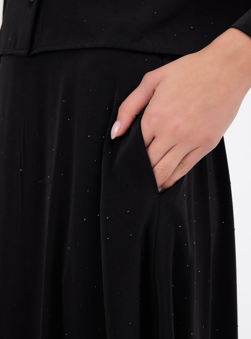 Black Crystal Embellished Skirt & Shirt Set - Store WF