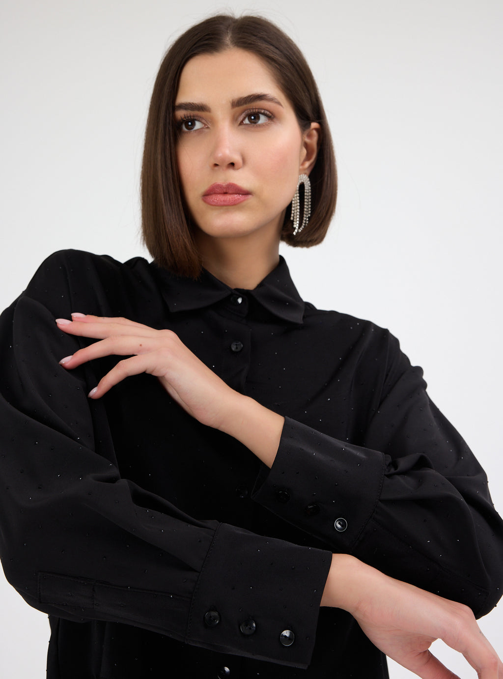 Black Crystal Embellished Skirt & Shirt Set - Store WF