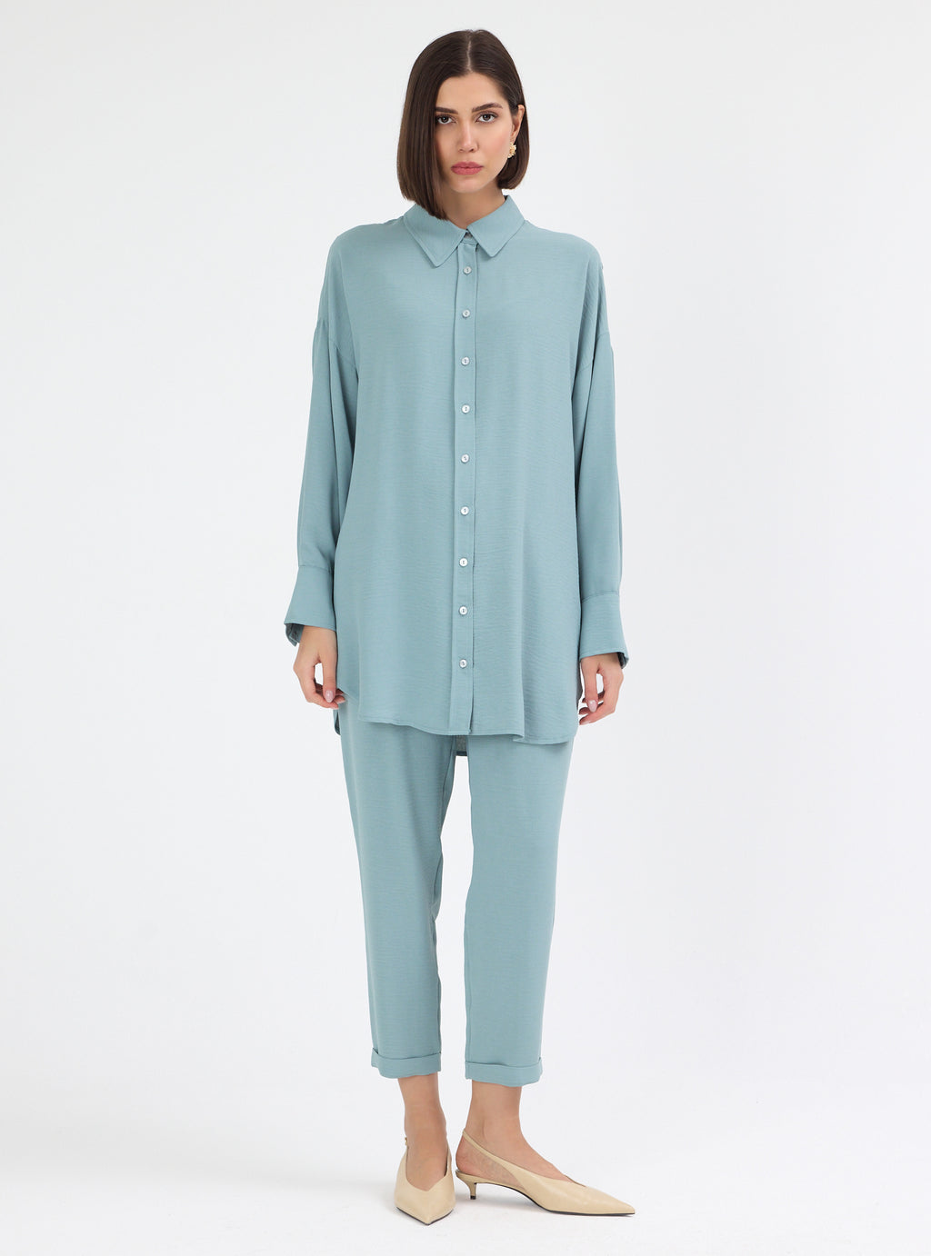 ⁠Sage Button-Down Tunic & Pants Set - Store WF