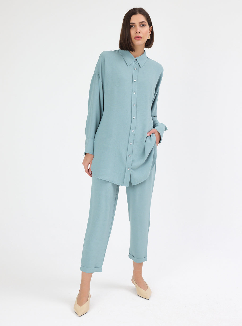⁠Sage Button-Down Tunic & Pants Set - Store WF