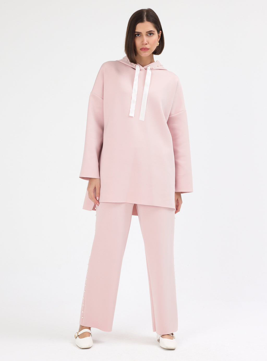 Powder Pink pearl detailed Scuba Tracksuit Set - Store WF