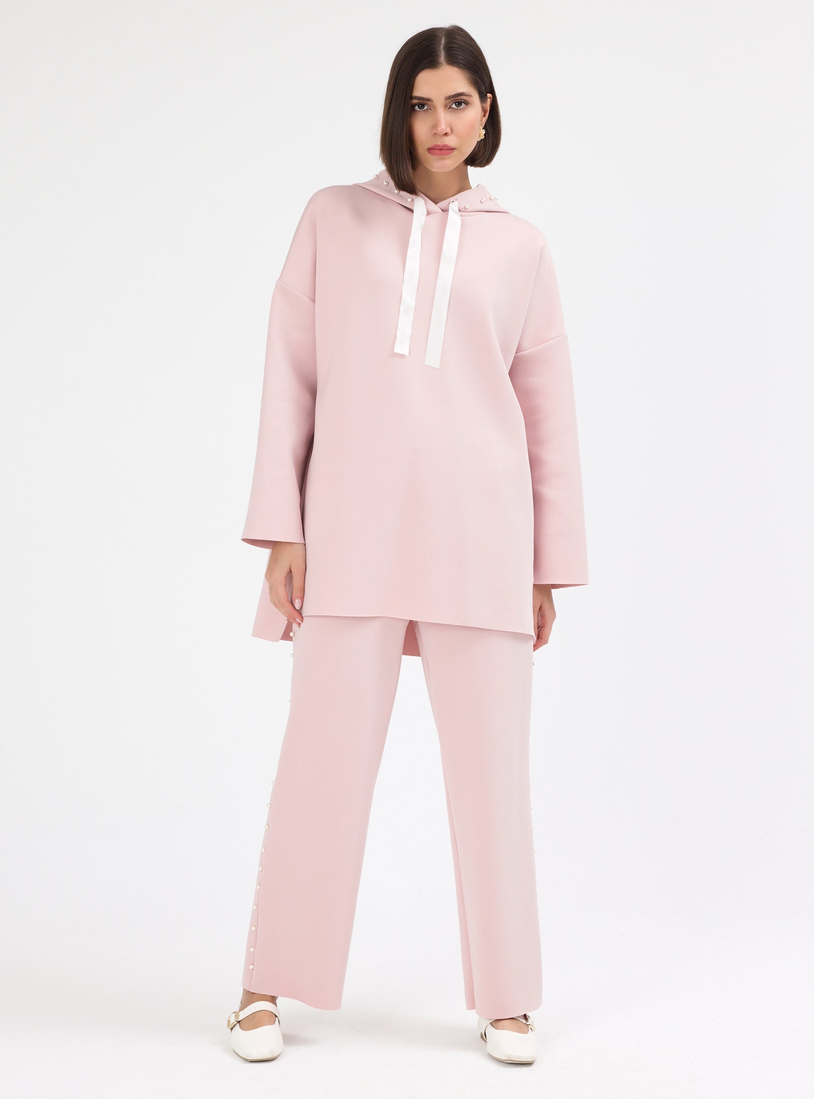 Powder Pink pearl detailed Scuba Tracksuit Set - Store WF