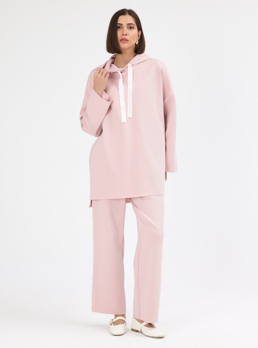 Powder Pink pearl detailed Scuba Tracksuit Set - Store WF