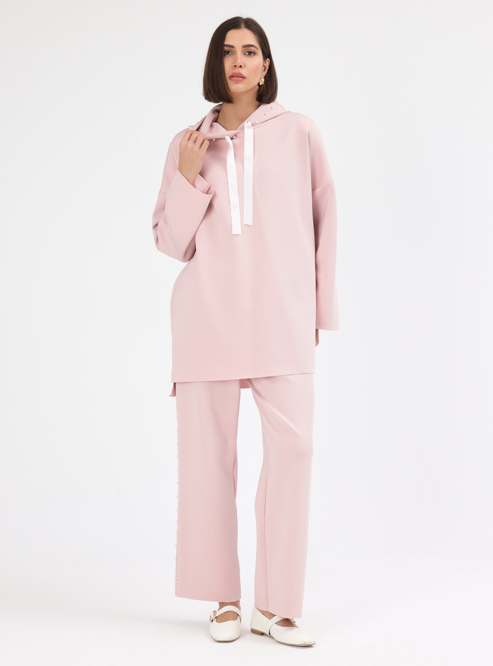 Powder Pink pearl detailed Scuba Tracksuit Set - Store WF
