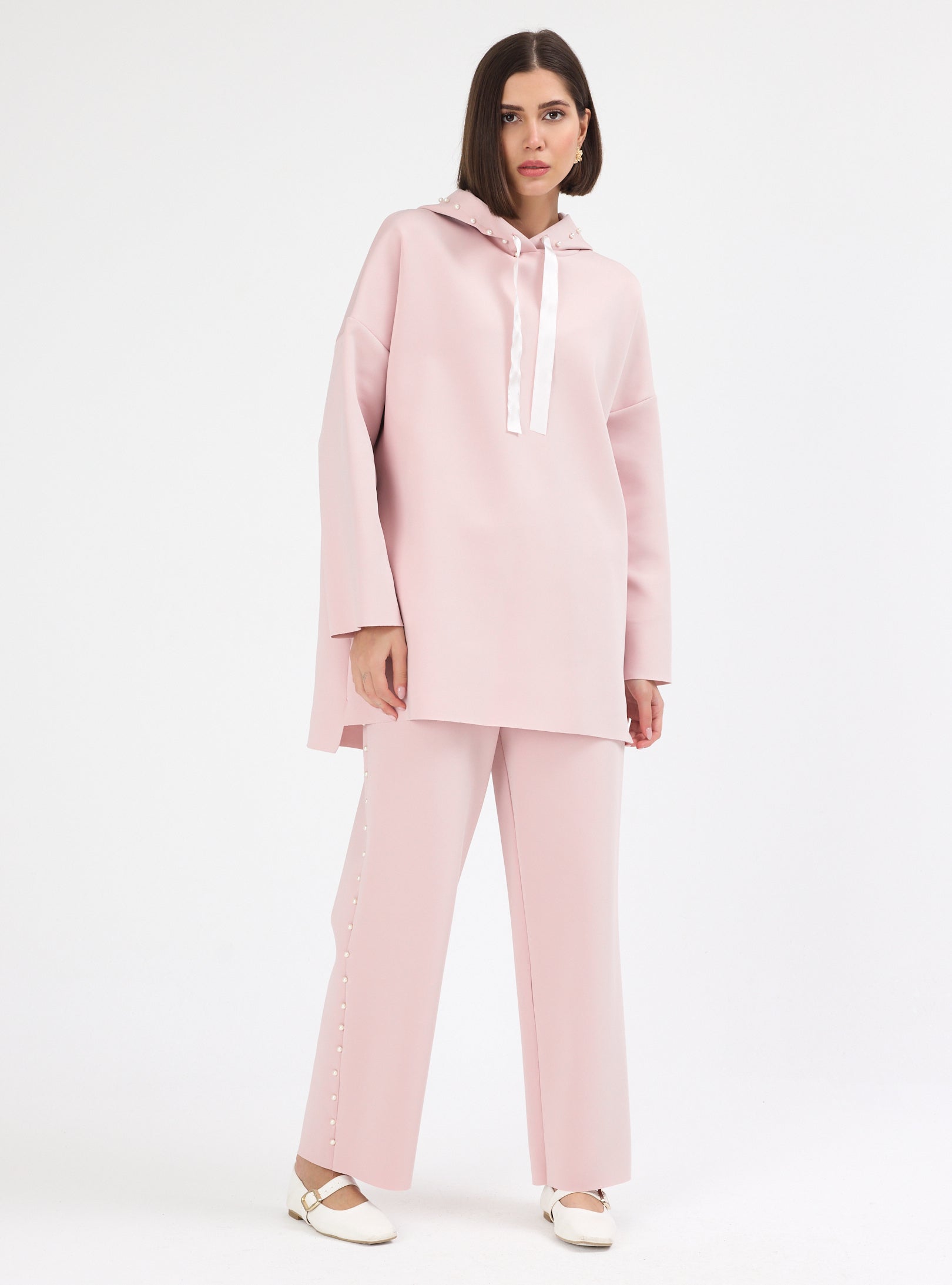 Powder Pink pearl detailed Scuba Tracksuit Set - Store WF