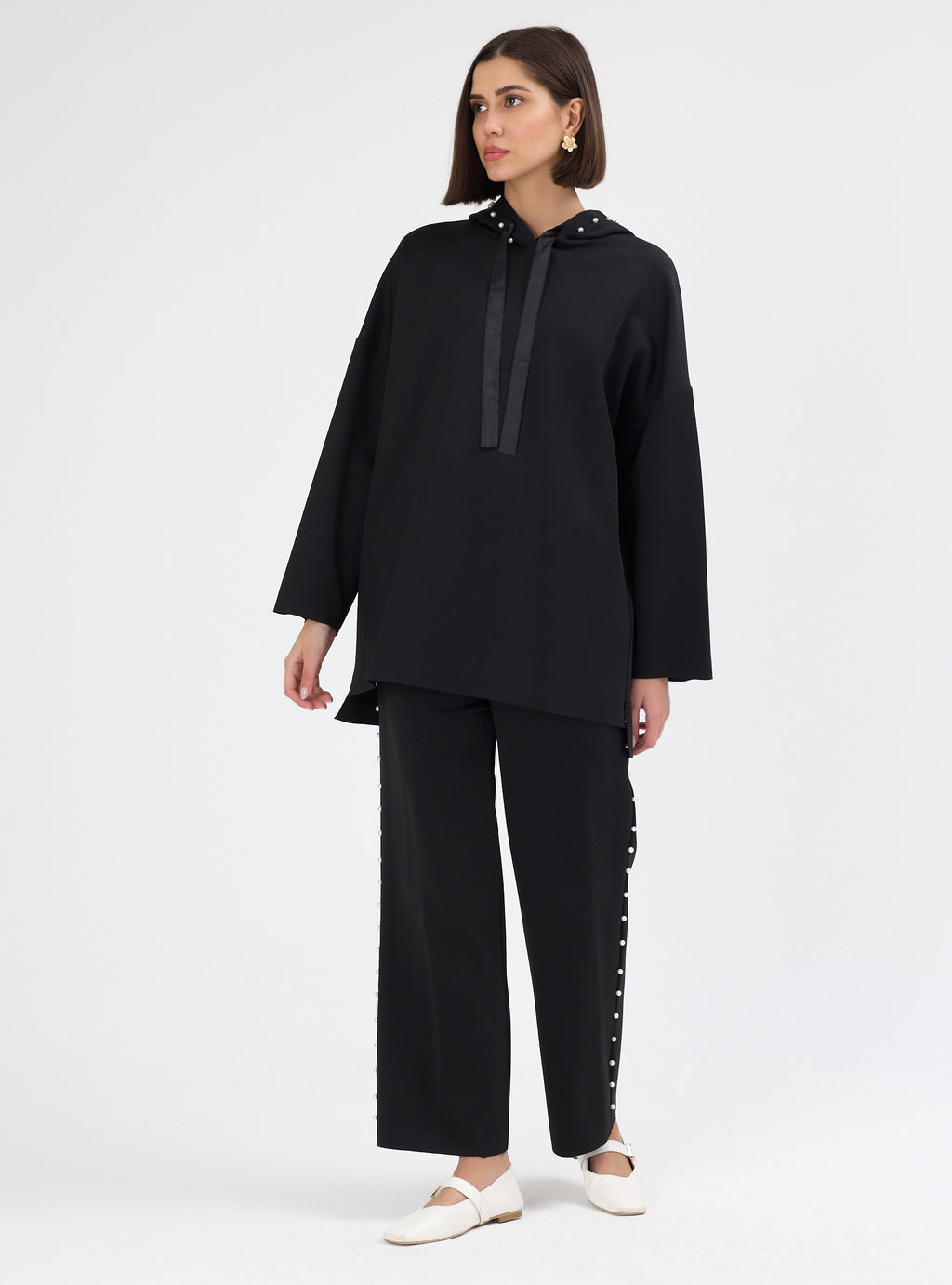 Black Pearl detailed Scuba Tracksuit Set - Store WF