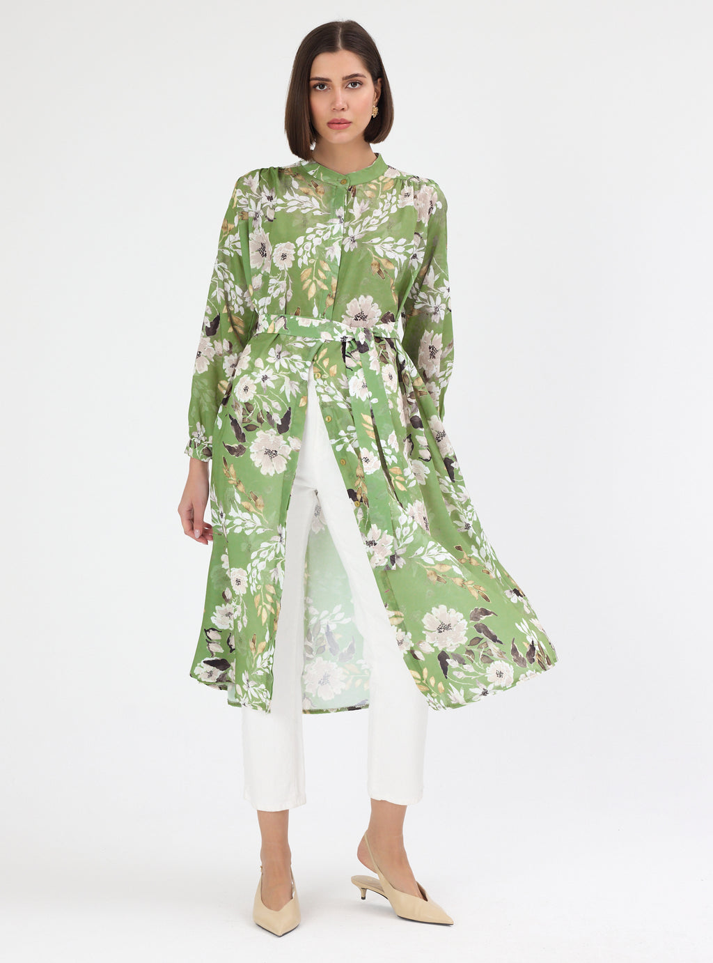 Green Flower Print Shirt Tunic - Store WF