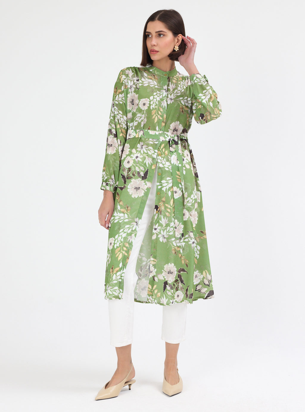 Green Flower Print Shirt Tunic - Store WF
