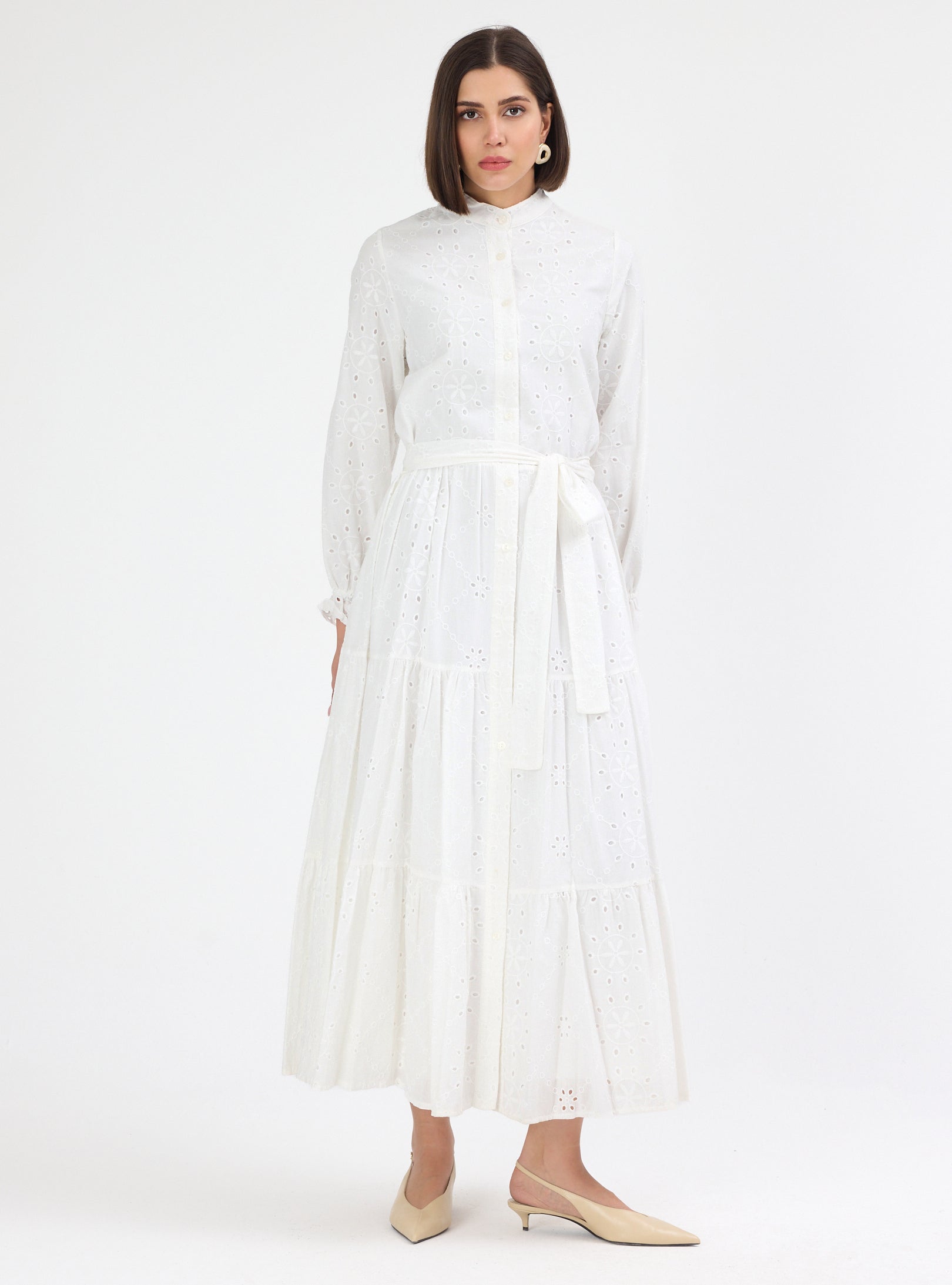 White Embroidered Cotton Maxi Dress - Store WF