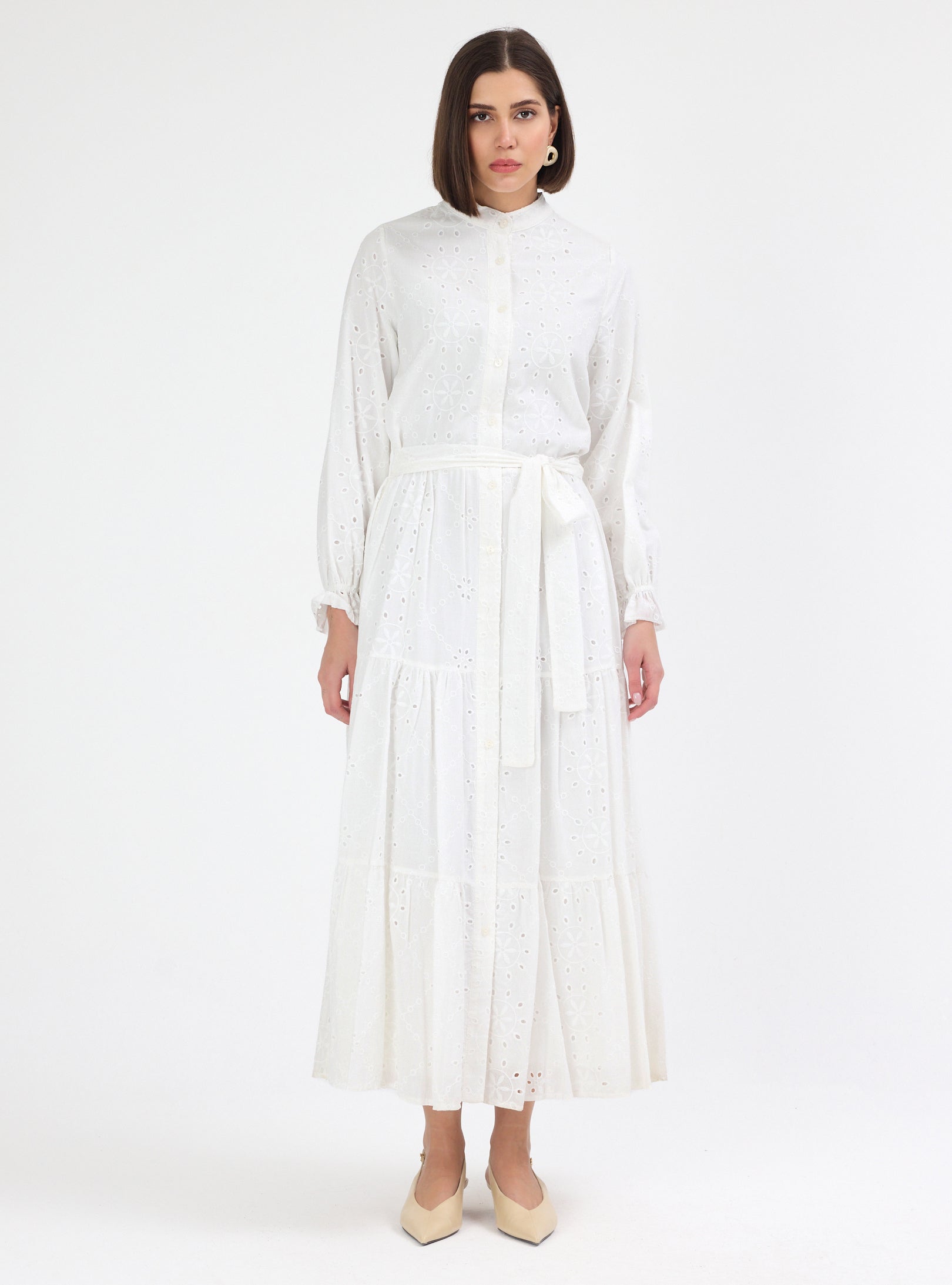 White Embroidered Cotton Maxi Dress - Store WF