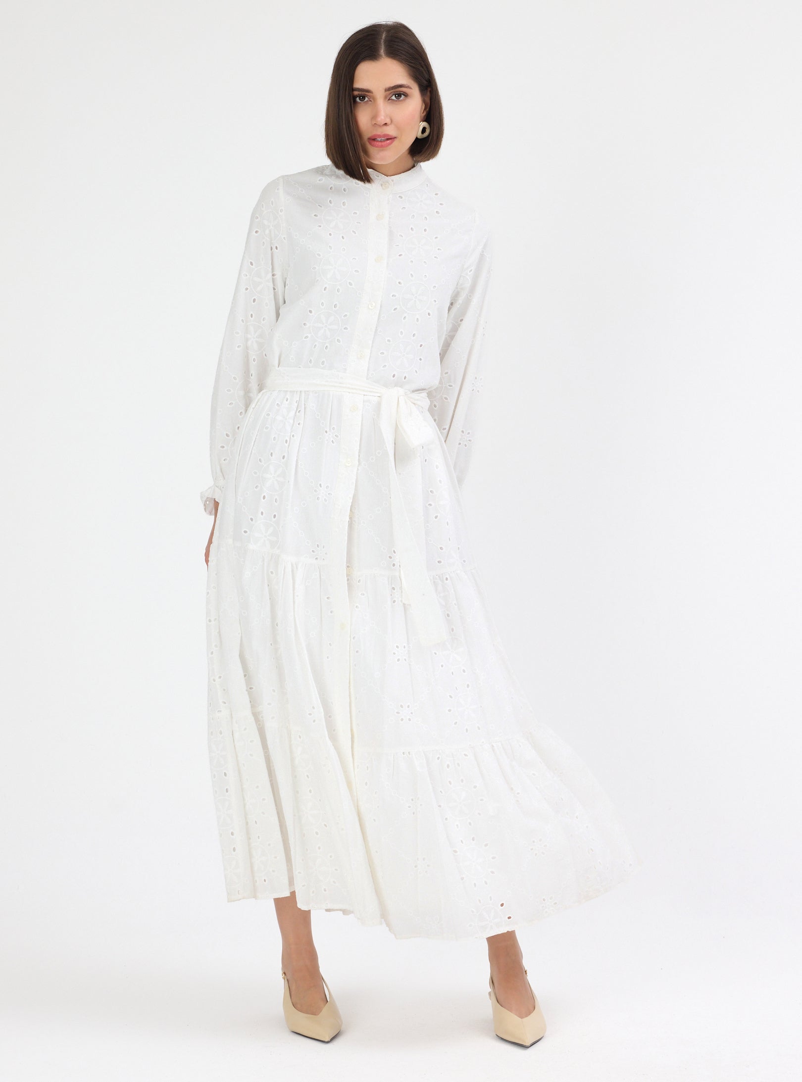 White Embroidered Cotton Maxi Dress - Store WF