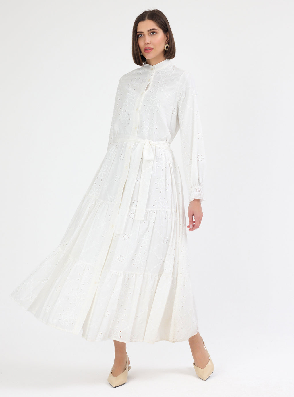White Embroidered Cotton Maxi Dress - Store WF