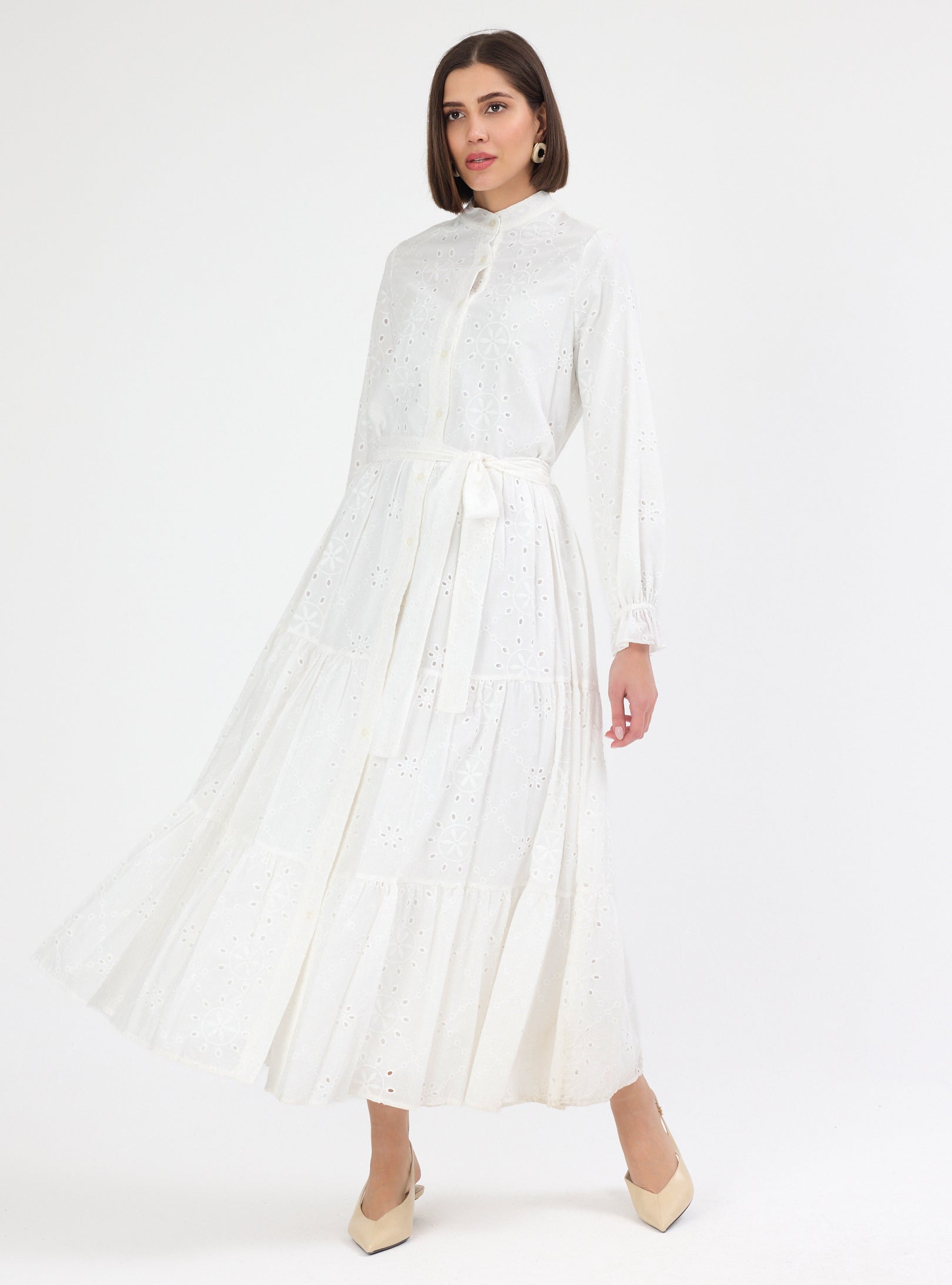 White Embroidered Cotton Maxi Dress - Store WF