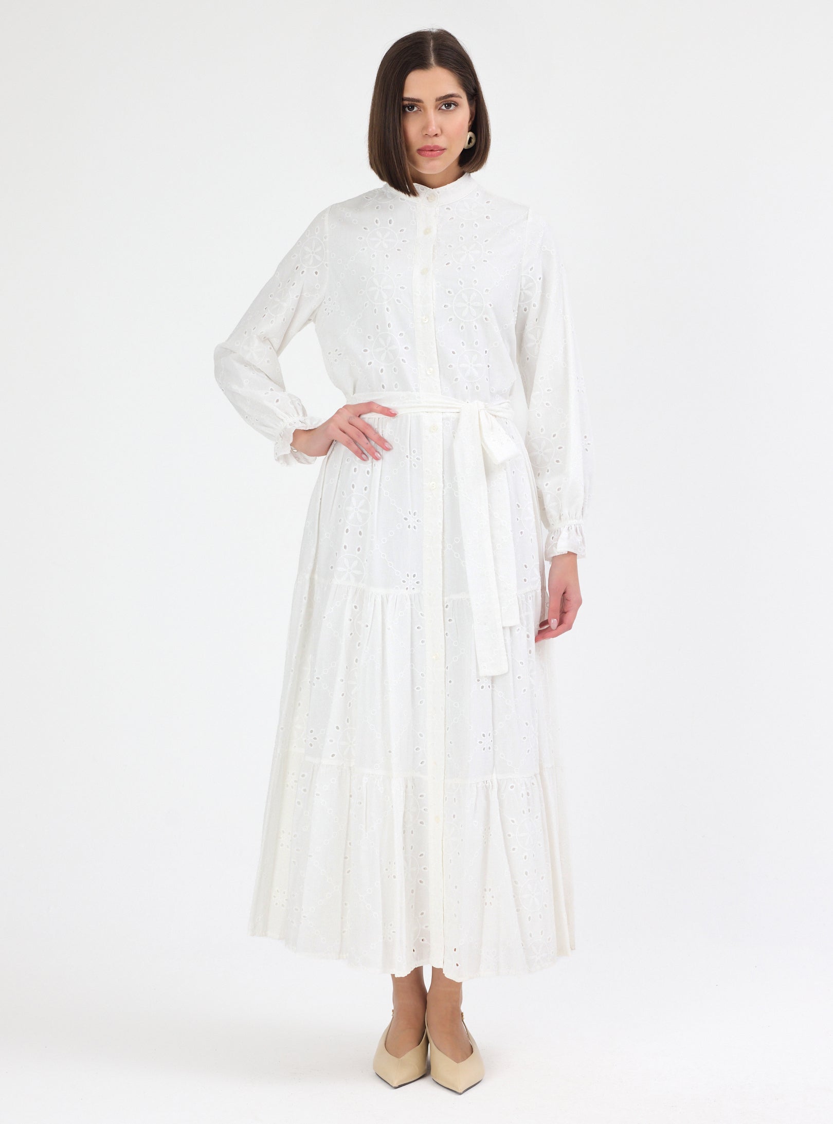 White Embroidered Cotton Maxi Dress - Store WF