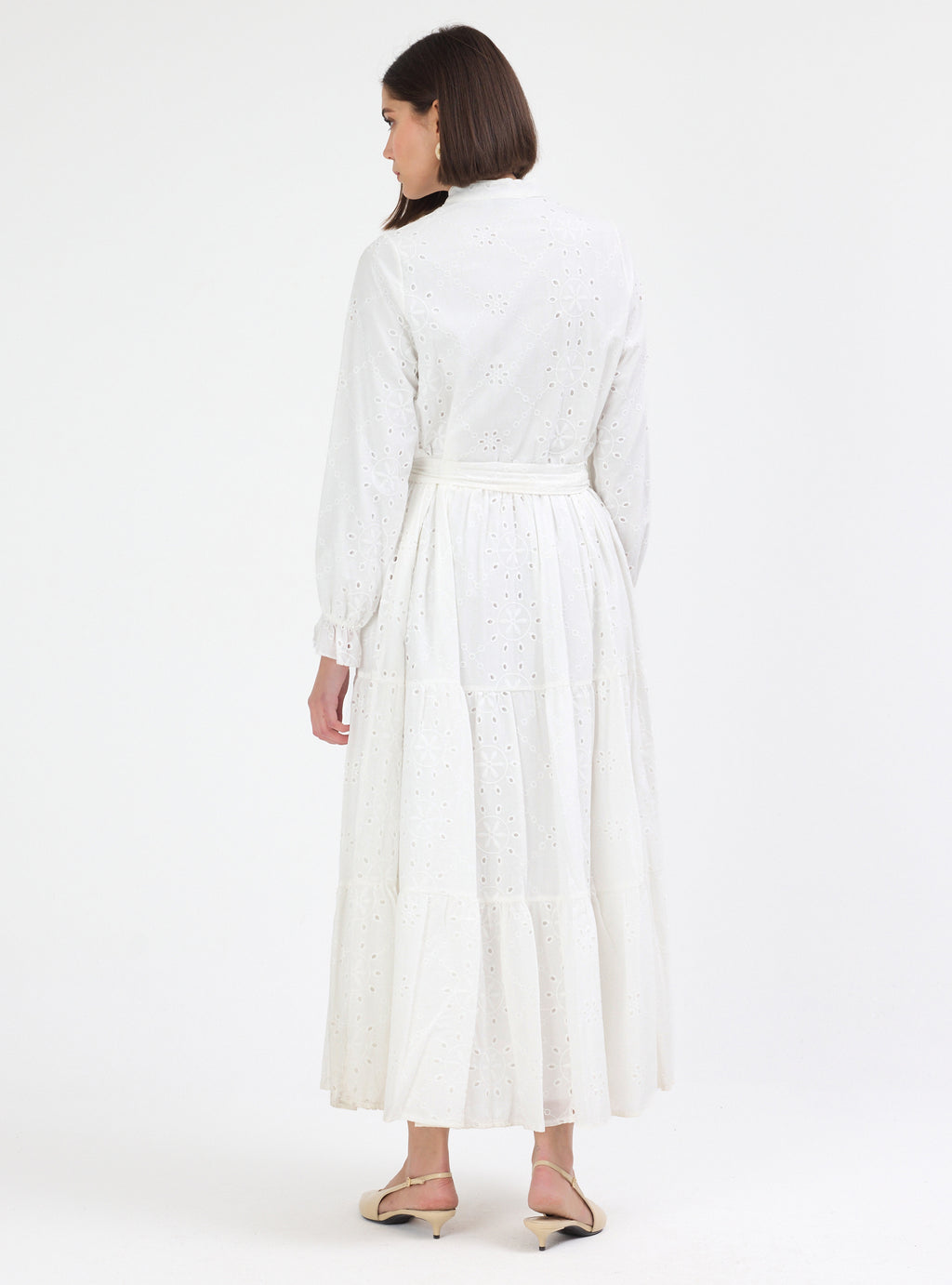 White Embroidered Cotton Maxi Dress - Store WF