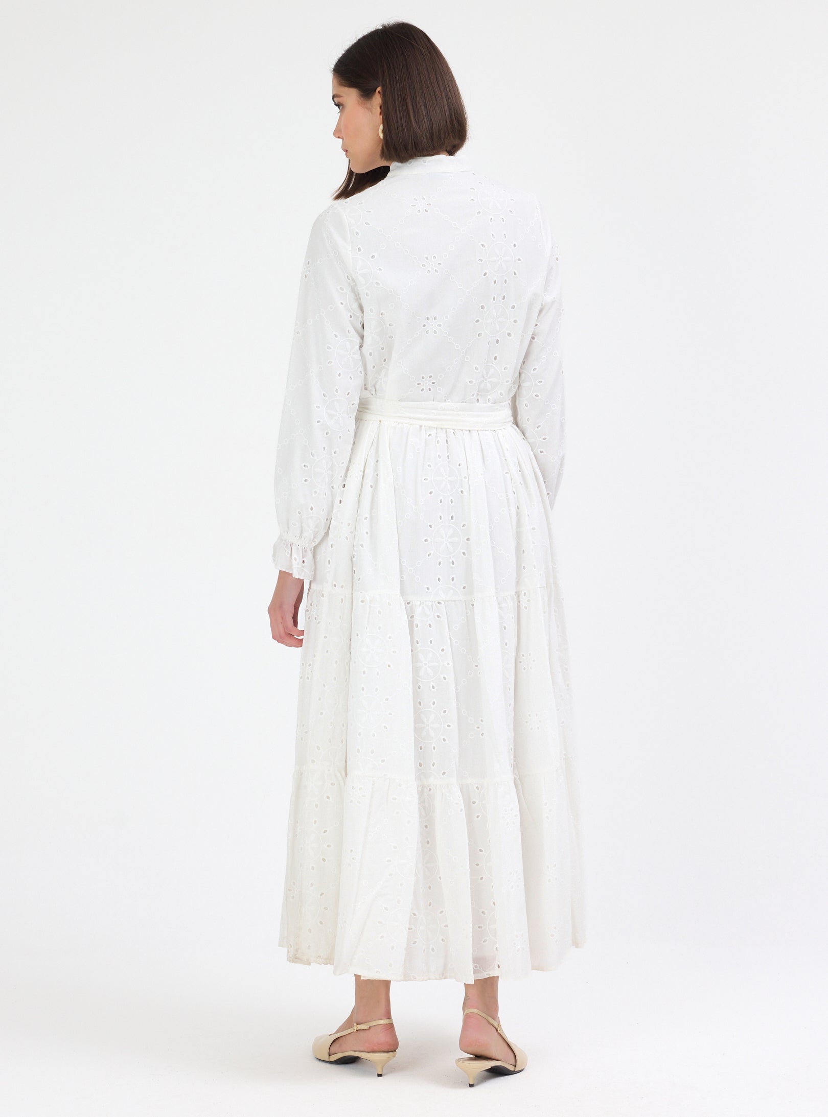 White Embroidered Cotton Maxi Dress - Store WF