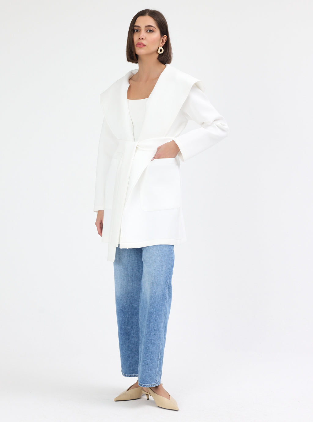 White Scuba Belted Jacket - Store WF