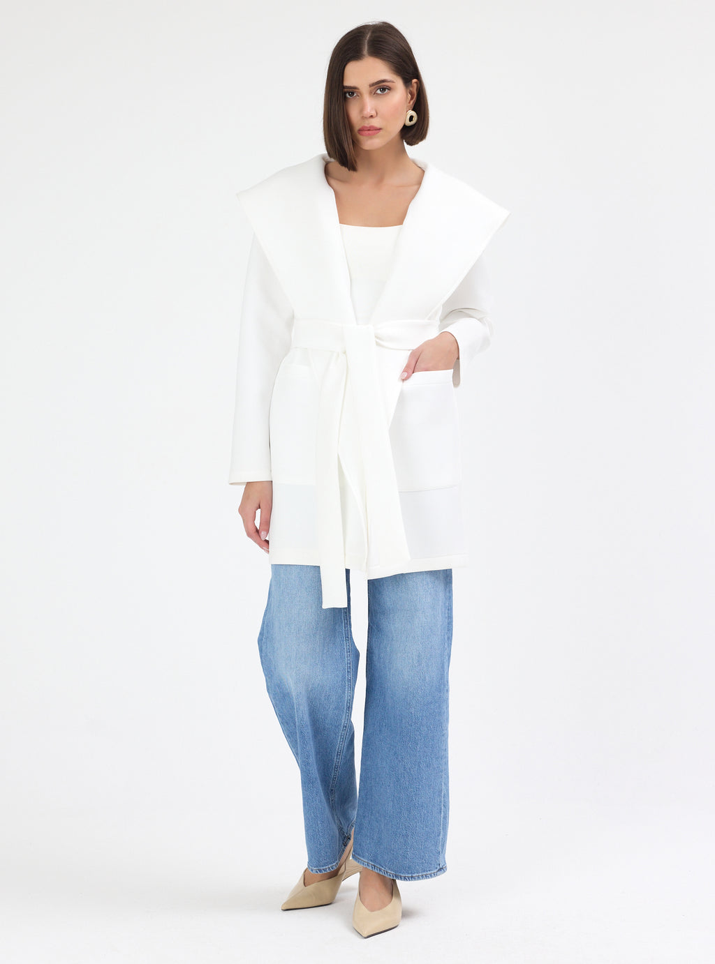 White Scuba Belted Jacket - Store WF