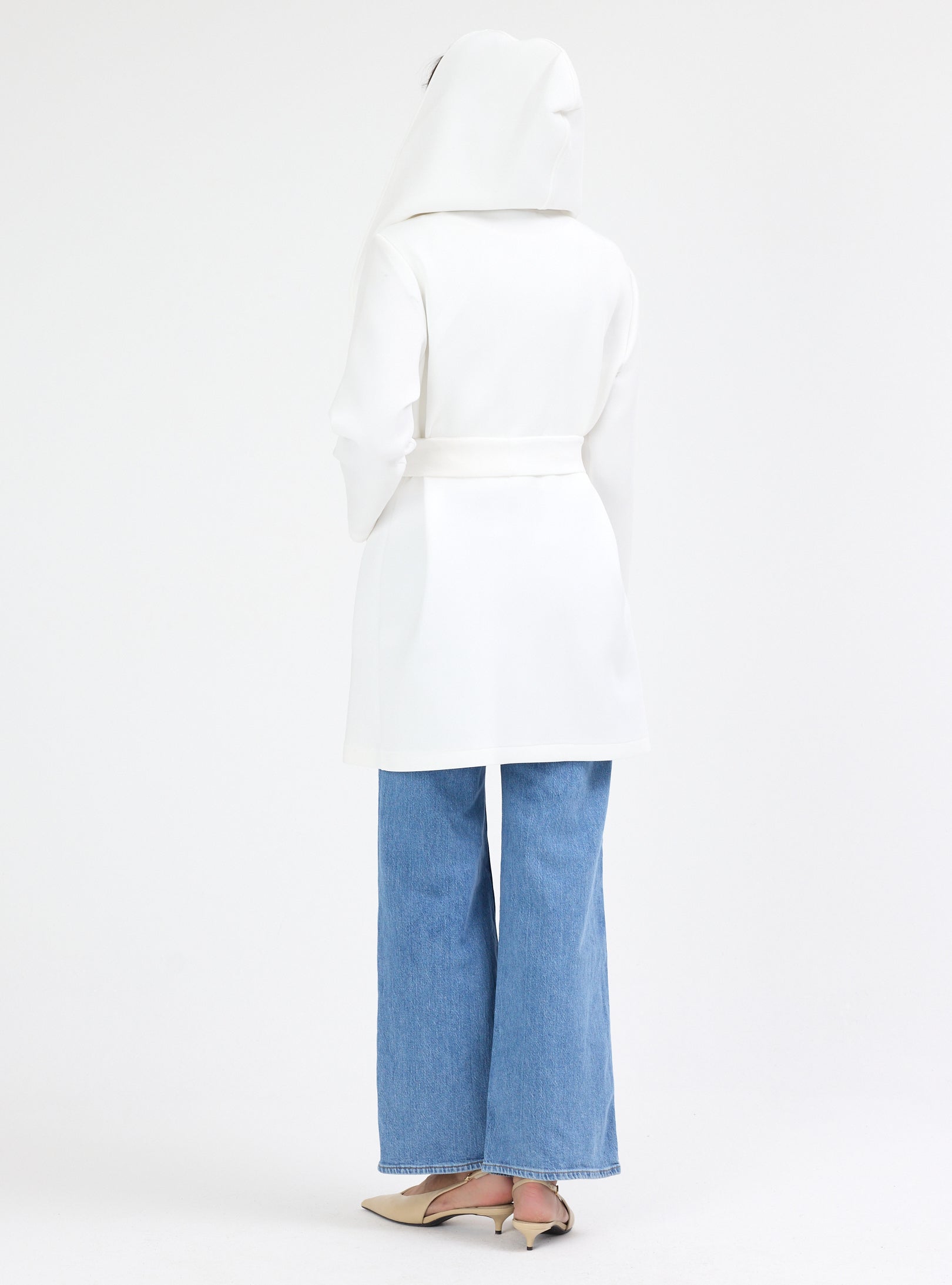 White Scuba Belted Jacket - Store WF