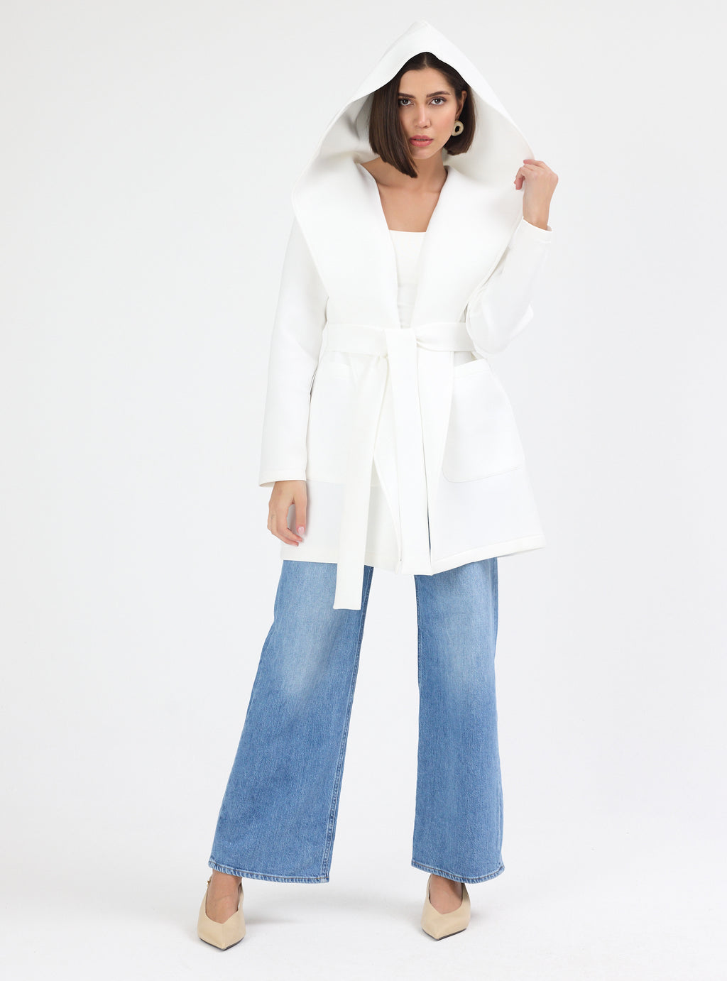 White Scuba Belted Jacket - Store WF