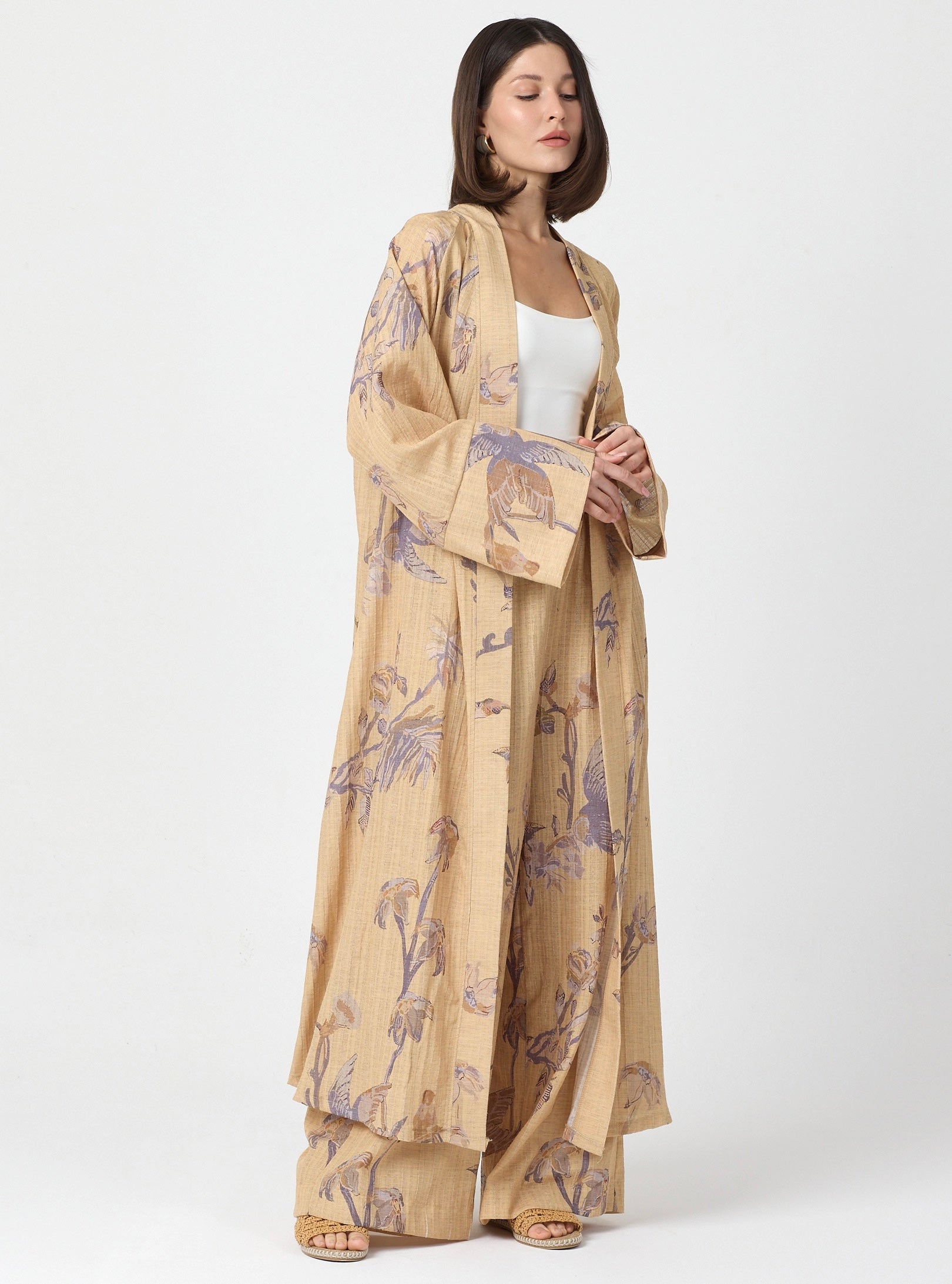 Yellow Print Kimono & Trouser Set