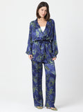 Green Floral Print Kimono Set with Elastic Waist Pants - Store WF