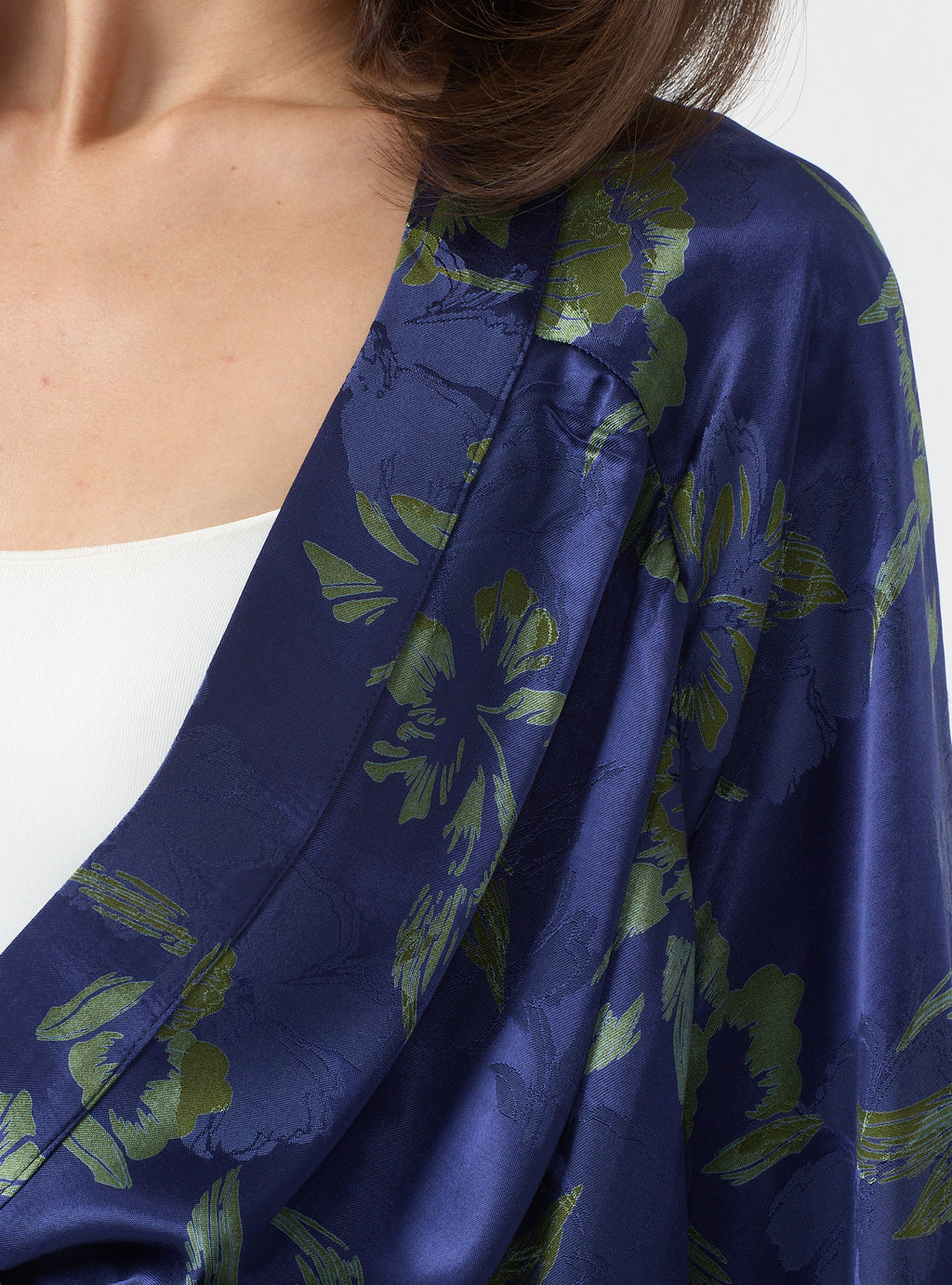 Green Floral Print Kimono Set with Elastic Waist Pants - Store WF
