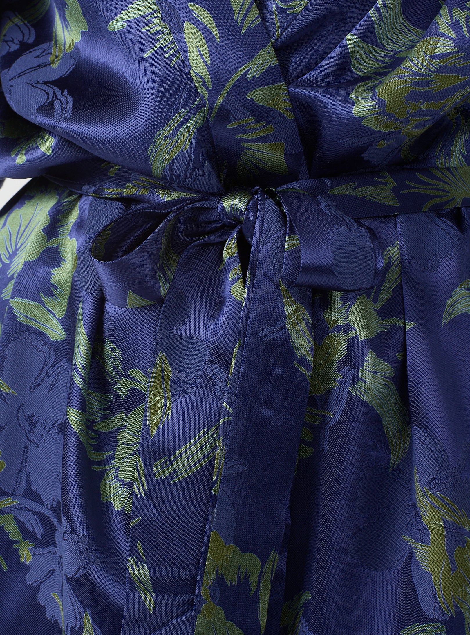 Green Floral Print Kimono Set with Elastic Waist Pants