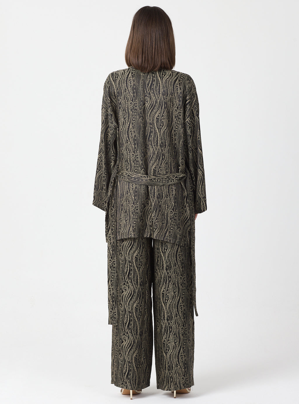 Shawl Collar Kimono Set with Elastic Waist Pants - Store WF