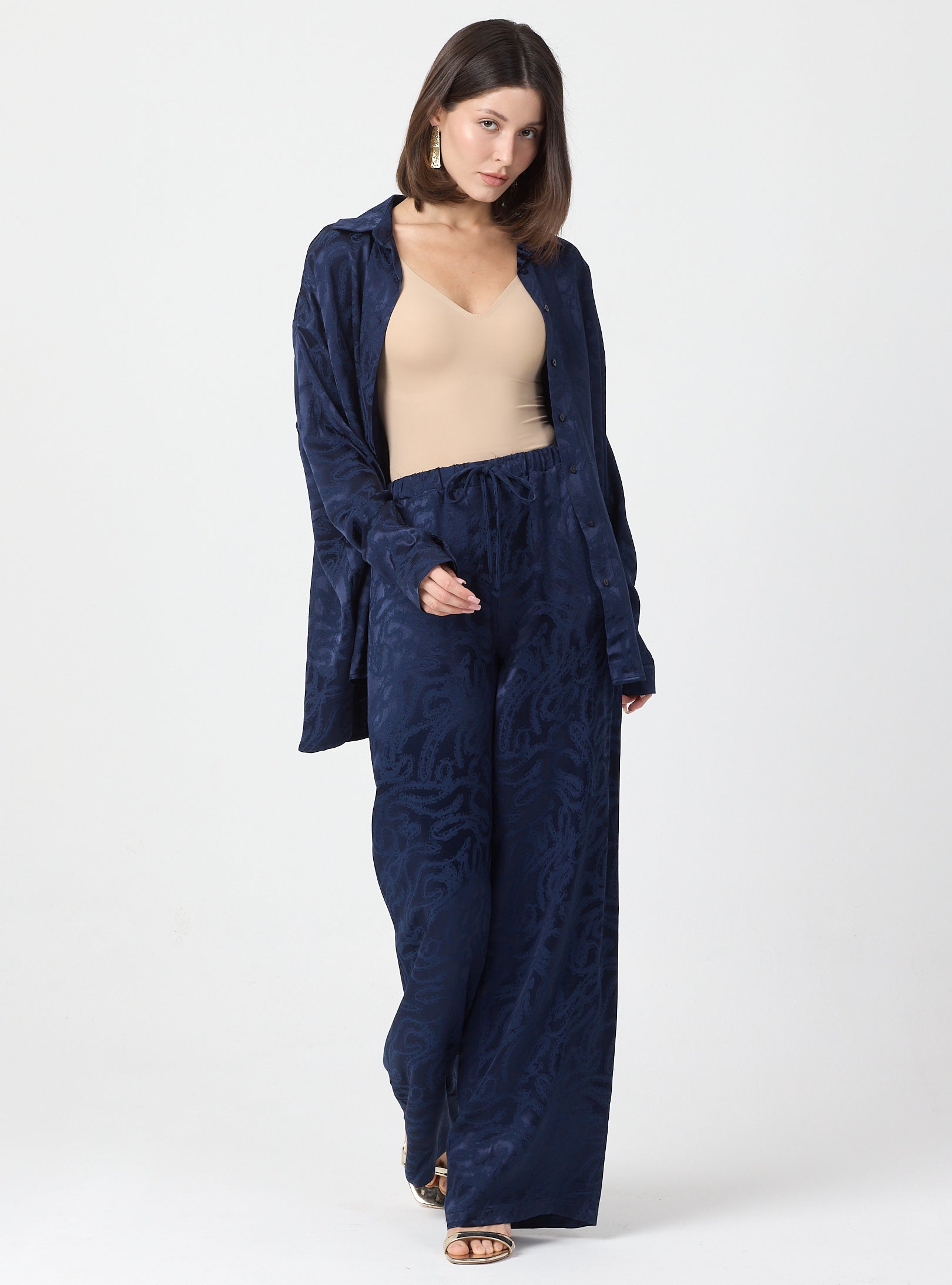 Relaxed Fit Shirt & Elastic Waist Pants Set - Store WF